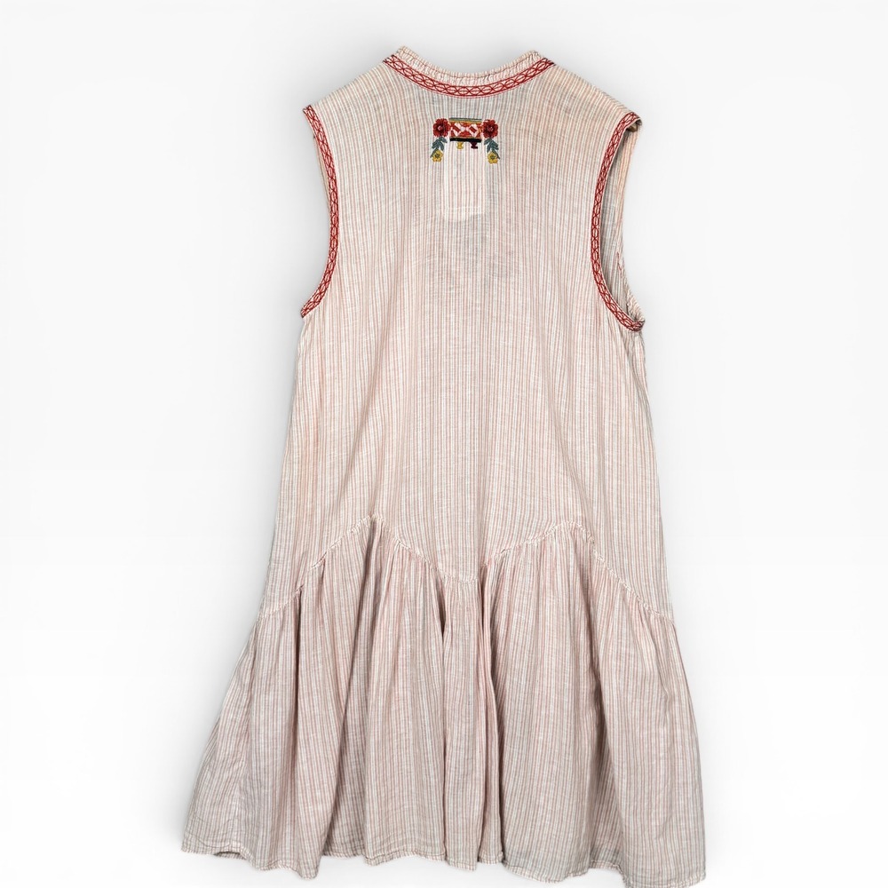 Johnny Was Pete & Greta Dress Large Pink Embroidered Striped Linen Cotton FLAW - Picture 2 of 9